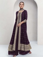 Dark Purple Real Georgette Plazzo Suit